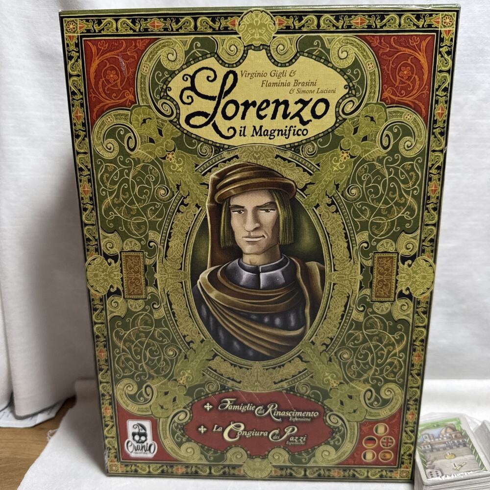 Lorenzo il Magnifico 2nd Ed. Board Game Cranio Creations W/ Exp. Packs Open Box